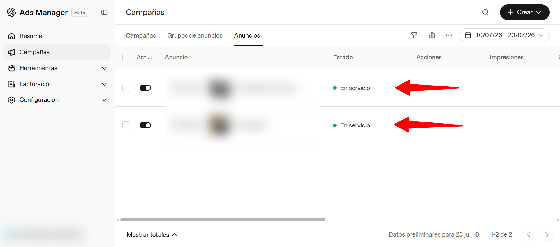 Anuncios Activos en OpenAI AdsManager Anuncios Activos en OpenAI AdsManager